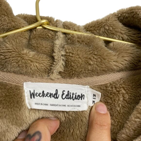 Weekend Edition‎ Brown Fuzzy Crop Draw String Hoodie Velour  Size:M 515 - Picture 2 of 7